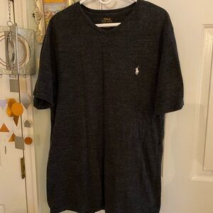 Polo Ralph Lauren Men's Charcoal Black V-Neck T-Shirt Large/Tall White Pony